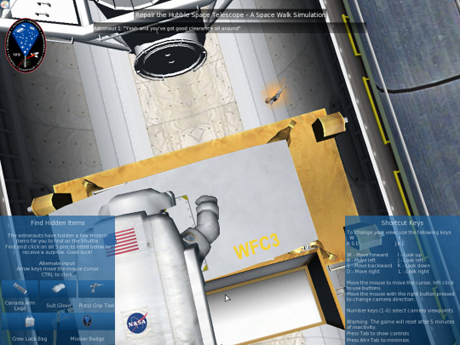 　これは、スペースシャトルの貨物室でキャリアからWFC3カメラを回収する仮想宇宙飛行士の拡大画像だ。