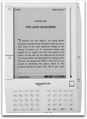 Amazon「Kindle」

　この電子書籍端末が登場してしばらくたつが、実際のところ、ソニーはAmazonよりも前に電子インクディスプレイを採用した電子書籍端末を発売していた。しかし、今話題の電子書籍端末に注目が集まるきっかけとなったのは、このKindle（とAmazonのマーケティング活動）だった。