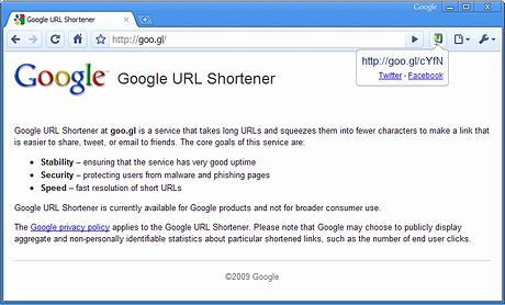 6位のgoo.gl URL Shortenerは、ブラウザ上で閲覧しているページのTinyURL（短縮URL）を生成する機能。URLは生成時にコピーされているため、すぐにリンクを貼り付けることができる。