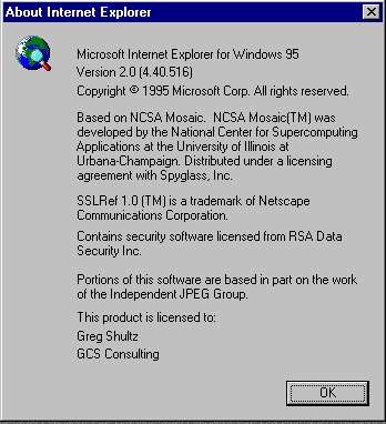 　Internet Explorer 2.0の「About Internet Explorer」ダイアログボックス。