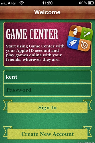 Game Center

　Game Centerの初期画面には、既存のAppleアカウントでサインインするか、新規のアカウントを作成するかのオプションが表示される。