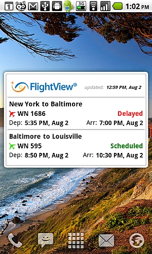 　「FlightView」は旅行者にとっては非常に便利なウィジェット。