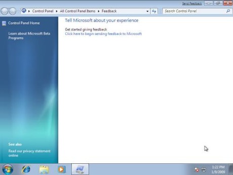 　Windows 7のベータ版ではMicrosoftにフィードバックを送るための標準化されたフォームが用意されている。