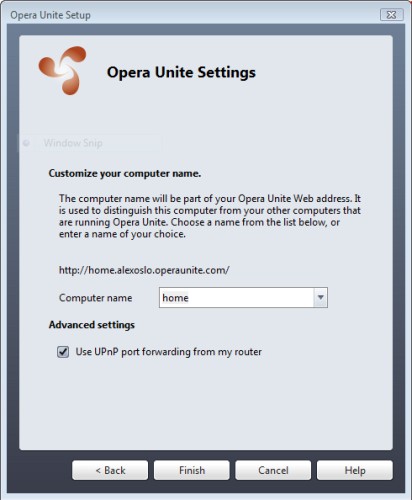 　ユーザー固有のOpera Uniteアドレスが生成される。