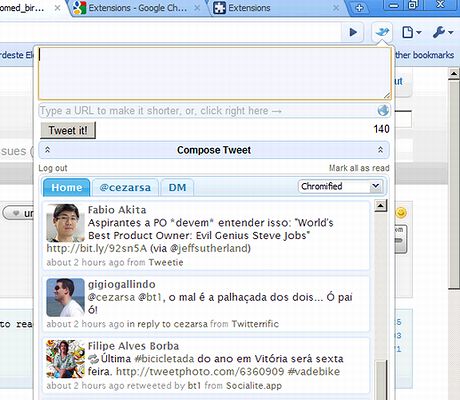 3位のChromed Birdは、ブラウザ上でTwitterのタイムラインを閲覧できる機能。