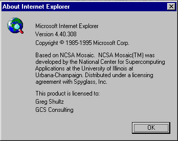 　Microsoftは1995年8月、「Windows 95 Plus! Pack」をリリースしたが、そこにInternet Explorer 1が収録されていた。Microsoftがバージョン1と付けずに、NCSA Mosaicでは使用が中止されていたバージョンナンバーの体系を採用しているのが興味深い。