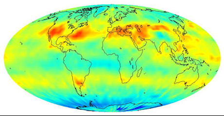 　二酸化炭素量を示す画像。青から赤になるに従って高濃度を示す。