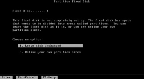 　Partition Fixed Diskページでは、ハードディスクのパーティションをやり直すことができる。MS-DOS 4は、最大2Gバイトのハードディスクパーティションをネイティブサポートしている。
