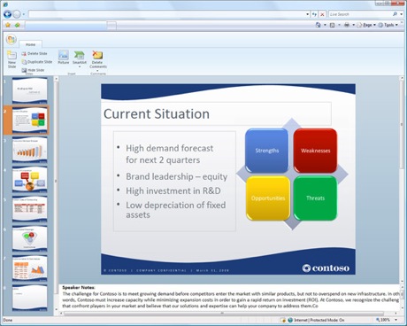 　WordとExcel同様、PowerPointのスライドをブラウザ内で編集できる。