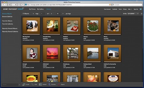 　Photoshop Expressの開発でAdobeが求めたのは、操作が簡単で機能が豊富な画像エディタだった。Photoshop Expressでは、写真をドラッグするだけでアルバムが作成でき、画像の共有が可能となる。共有にはPhotoshop.comギャラリーやその他の写真共有サイト、Facebookなどのソーシャルネットワークサイトなどを利用できる。