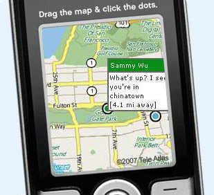 　Verizonの携帯電話で利用可能な「Loopt」。GPSを利用して友達を見つけることができる。