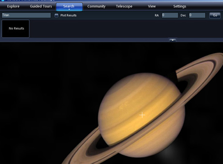 　Worldwide Telescopeはまだ新しいので一部画像が表示されない。例えば、土星の衛星であるタイタンは表示されない。
