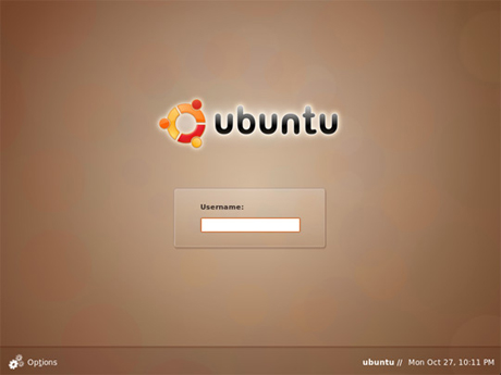　Canonicalは米国時間10月30日に、「Ubuntu 8.10」（Intrepid Ibex）をリリースする。操作が難しいというLinuxのイメージを払拭するべく、操作を容易なものにすることに力が注がれている。こちらはインストール時に現れるログイン画面。