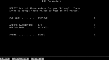 　DOS Parametersページでは、Autoexec.batファイルで有効化される設定が表示される。