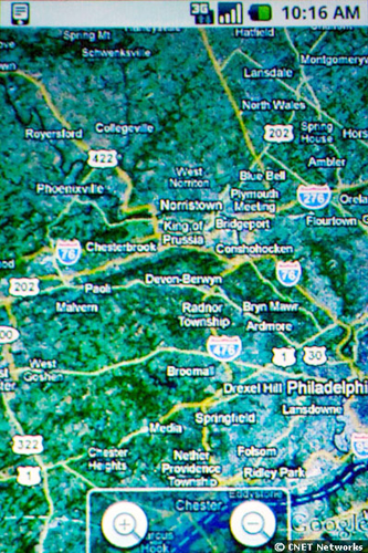 　Android携帯電話で、Google Mapsの航空写真を表示したところ。