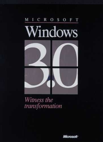 米国では1990年、日本では1991年に発売された「Microsoft Windows 3.0」。全世界で100万本以上を出荷した。1992年には改良版のWindows 3.1が発売され、1995年までに全世界で1億本以上を出荷した。
