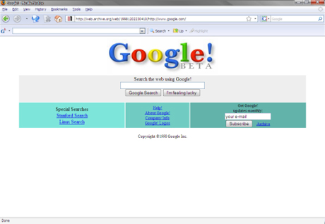 　この画像は、Googleという名前の小さな検索エンジン会社の初期のホームページの1つで、1998年12月に撮影された。