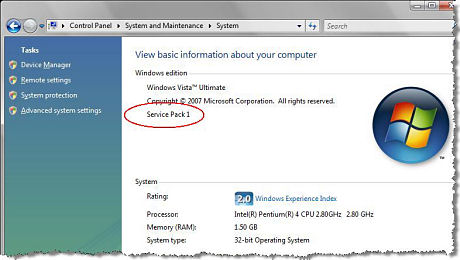 　インストールに成功した場合は「Windows Vista Welcome Center」で、画像で丸で囲んだように表示される。コマンドウィンドウで「ver」と入力して新しいバージョン「6.0.6001」になっていることを確認する方法もある。あるいはシステム情報ツールである「msinfo32.exe」を実行し、「General」ページでバージョンが「6.0.6001 Service Pack 1 Build 6001」となっていることを確認する。