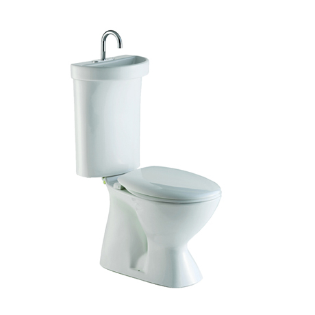 　Caromaの「Profile Smart Dual Flush Toilet」は、（手を洗う上部の）シンクからの排水をタンクに溜めることにより、水の使用量を削減することができる。