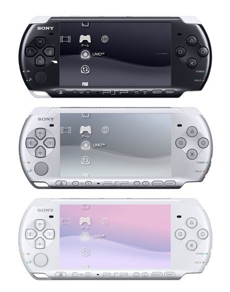 　ソニー・コンピュータエンタテインメントは10月16日、PSP（プレイステーション・ポータブル）の新版を発売する。これまでのPSPとどこが違うのか、またPSPの現状について、写真で見ていこう。

　新型PSP「PSP-3000」は3色展開。ピアノ・ブラック（上）に加え、ミスティック・シルバー（中央）、パール・ホワイト（下）のカラーバリエーションを持つ。さらに色を追加していく予定もあるという。