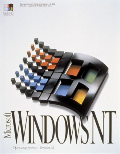 1993年（日本語版は1994年）に発売された32bitマルチタスクOSの「Microsoft Windows NT 3.1」。Windows 98系のOSに比べて堅牢性が高いため、主に業務用途で利用された。