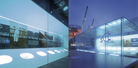 ロンドンのMillennium Dome内にある「Watercycle Pavilion」。2000年１月にオープンしたこのパビリオンは下水処理場に隣接し、雨水などの水資源の再利用に関する仕組みがわかるようになっている。