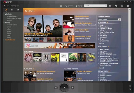 　同ソフトウェア内にあるオンラインストア「Zune Marketplace」のメインページ。楽曲の購入には「Microsoft Point」を使用し、1曲当たり79 Microsoft Point（99セント相当）となっている。