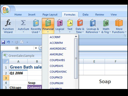 　Excel 2007 beta 2では、複雑な記述方法を覚えたり、記述したりする負担が軽減されるよう、計算式用のツールバーが用意されている。