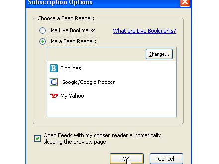 　RSS購読する場合、Firefoxの「Live Bookmarks」やサードパーティーのRSSリーダをデフォルトに指定できる。