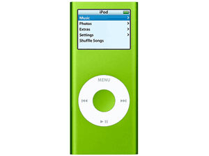 　Appleの「iPod nano（第2世代）」。第2世代目のiPod nanoは
ボディにアルミニウムが使われているため、傷がつきにくい。複数のカラーが用意されている。写真再生やアルバムアートを表示できる。
