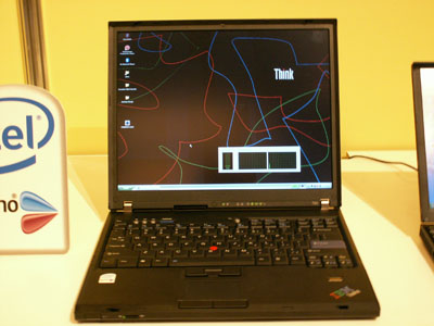 写真は、レノボジャパン ThinkPad T series（参考出品）。本体に「T60」と製品名が入っていた。日本での発表は未定という