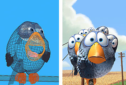 　2000年にアカデミー賞を受賞した短編「For the Birds（フォー・ザ・バーズ）」に登場する鳥たちは無数の羽で覆われている。Pixarは、既存の技術を利用して、自然に見える羽をデジタルで作成した。