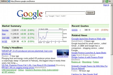 　Googleが米国時間3月21日、金融情報サイト「Google Finance」のベータ版を立ち上げた。