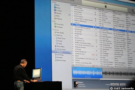 　Jobs氏は、iTunesの新機能を披露した。iPhoneユーザーは、iTunesで購入した楽曲コレクションからリングトーン（着信音）を作成することができる。リングトーンを手に入れるには楽曲代の99セントに加え、あらたに99セントかかる。