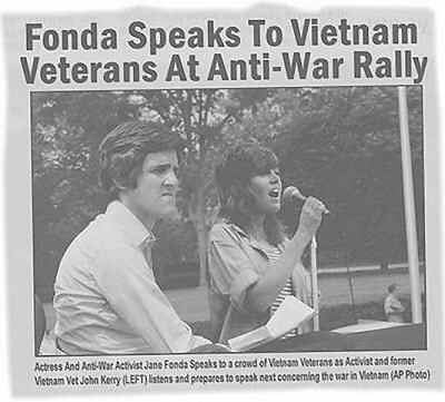 　John Kerry上院議員とJane Fonda氏が反戦集会で同じステージに立っているようにみえるデジタル合成写真は、2004年の大統領選予備選挙中、Kerry氏が民主党の指名を勝ち取ろうとする運動中に登場した。Kerry氏の写真は、同議員が1971年6月にニューヨーク州ミネオラで開催された「Register for Peace Rally」でのスピーチ準備中に写真家のKen Light氏が撮影したもの。Jane Fonda氏の写真は、1972年8月にフロリダ州マイアミビーチの政治大会でスピーチした際にOwen Franken氏が撮影したものである。