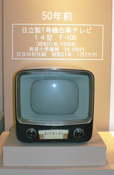 50年前に発売された、日立製1号機白黒テレビ。