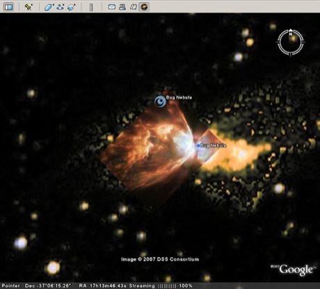 　これはバグ星雲の拡大表示画面で、さらに詳しい画像や情報を、クリックして閲覧できる。