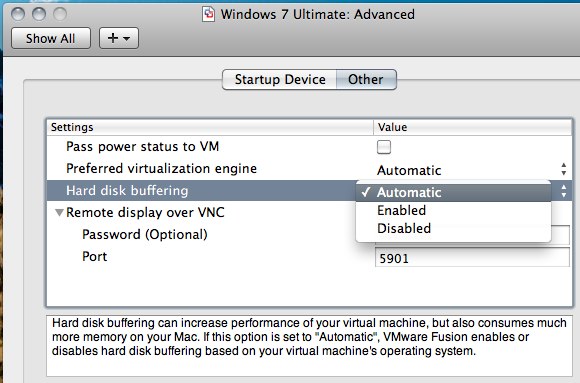 「VMware Fusion 3.0」におけるハードディスクバッファリング