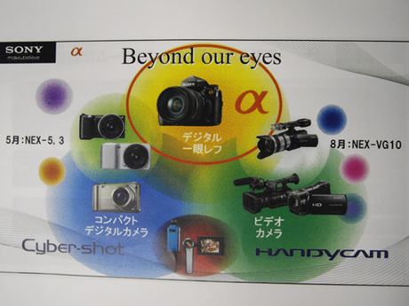 　ソニーでは、コンパクトデジタルカメラ「Cyber-shot」、ビデオカメラ「HANDYCAM」、デジタル一眼レフカメラの「α」、モバイルHDスナップカメラ「bloggie」などのカメラ製品群を持つ。加えて5月にはレンズ交換式の一眼カメラ「NEX-5/3」、8月にはレンズ交換式のハイビジョンビデオカメラ「NEX-VG10」を発表。中でもNEX-5/3は、充実した撮影機能とコンパクトサイズから、市場で人気を獲得しているという。
