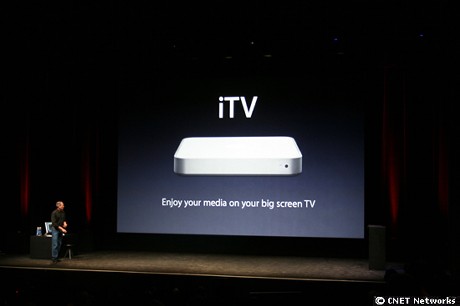 　Jobs氏は映画をフラットスクリーンテレビで見るためにはMacと接続する箱がひとつ必要になると述べ、Mac miniに似たデバイスのiTVを紹介した。2007年初頭に発売される予定。