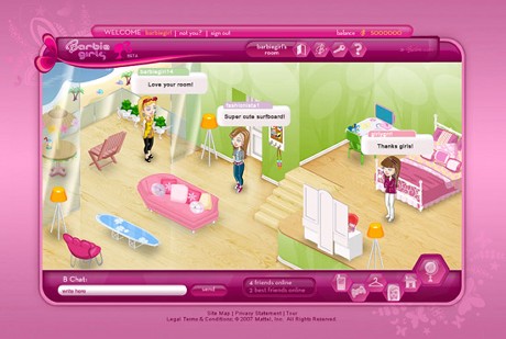 　Mattelによると、BarbieGirls.comは世界で初めての少女向け仮想世界だという。ファッションやアクセサリ、顔、表情、髪型などの組み合わせで2640兆とおりのキャラクターが作成できるという。また、Mattelは声明で、MP3プレーヤーのBarbie Girlsは、BarbieGirls.com内で新コンテンツのロックを解除する際にも利用すると述べている。Mattelは、BarbieGirls.comで使用できる単語数を制限し、不快な言葉を排除していると述べている。また、名前や電話番号、居住地域に関する個人情報も開示できないようフィルタリングされているという。