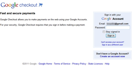 　Googleの決済サービス「Google checkout」へ移動する。