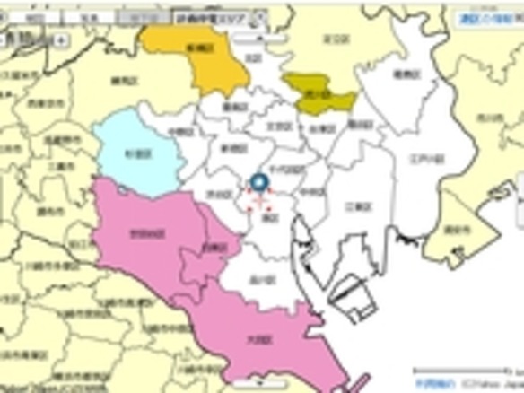 ヤフー地図にグループ別の計画停電エリアマップ 