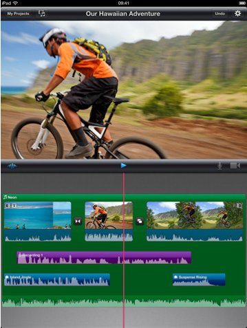 「iMovie」

　AppleのiMovieアプリは、iPad 2の大画面と内蔵カメラを最大限に活用でき、1つのデバイスでビデオの録画と編集が可能だ。