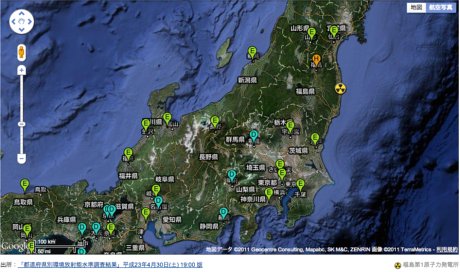 「全国放射線量マップ」は文部科学省が公開している「都道府県別環境放射能水準調査結果」をもとに、放射線量レベルごとに各都道府県を色分けし、日本地図上にマッピングしたもの。自分が住んでいる都道府県における最新の放射線量と震災前の平常値を地図上で閲覧できる。