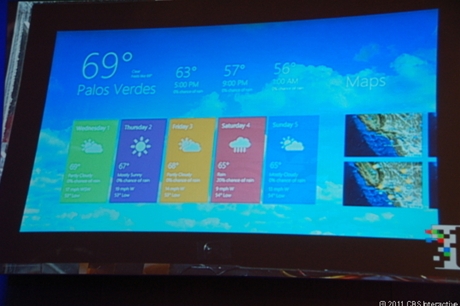 　MicrosoftはWindows 8用にいくつかのサンプルアプリケーションを披露した。これは天気のアプリケーション。