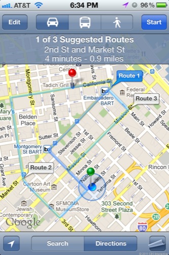 地図

　Google Mapsを使って経路を調べる場合、複数の候補から選ぶことができる。
