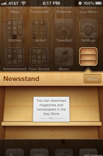 Newsstand

　NewsstandアプリはiBooksアプリと似ている。App Storeから購読を申し込むことができ、新しい号が自動的に配信される。
