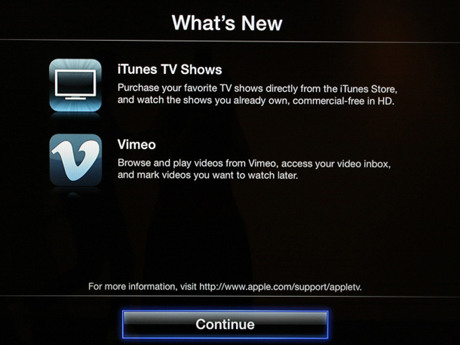 Apple TVは、ソフトウェアアップデートにより、テレビ番組の購入と購入済みテレビ番組の視聴が可能になった。