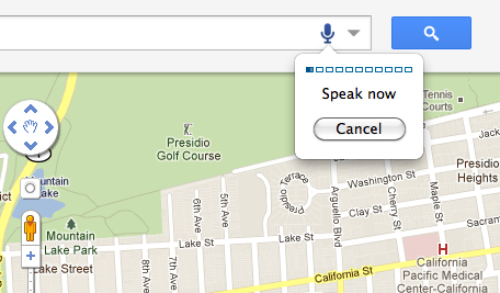 地図用Google Voice Searchにより、都市名や道順の検索が音声で可能となる。